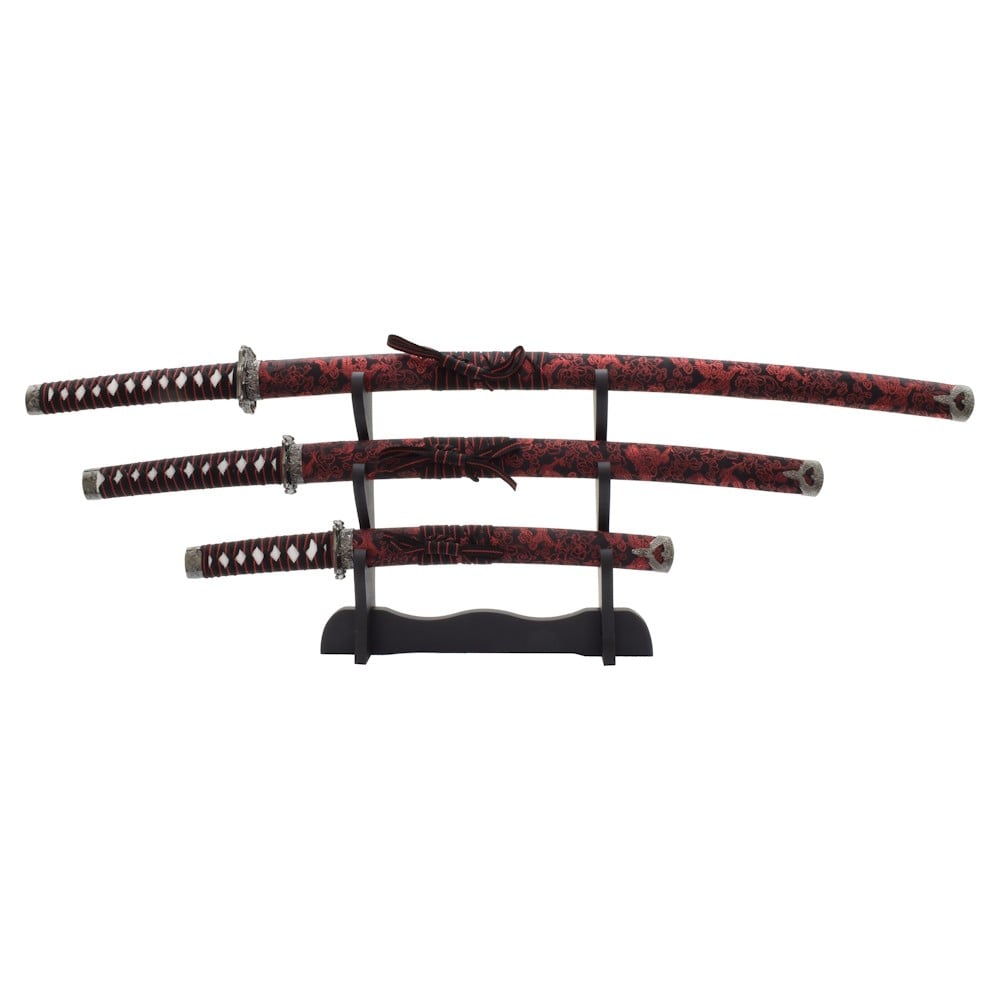 Set ornamentale Katana, Wakizashi e Tanto rosso