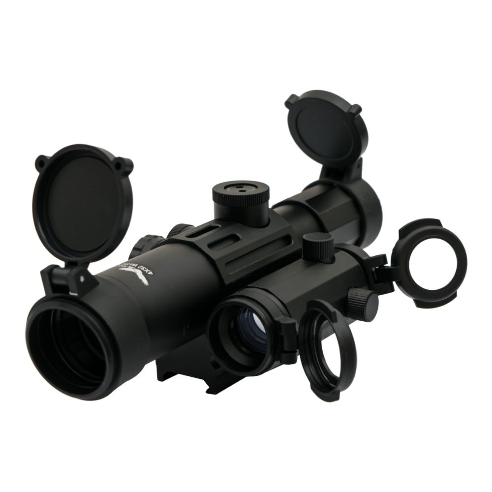 Ottica zoom 4x con lente da 32mm e red dot nero di JS-TACTICAL