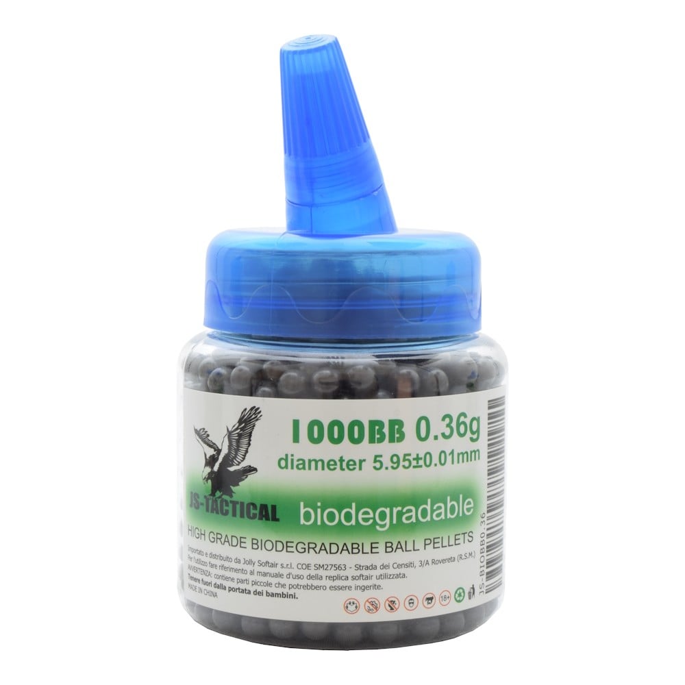 Pallini biodegradabili 0,36g neri in biberon di JS-TACTICAL