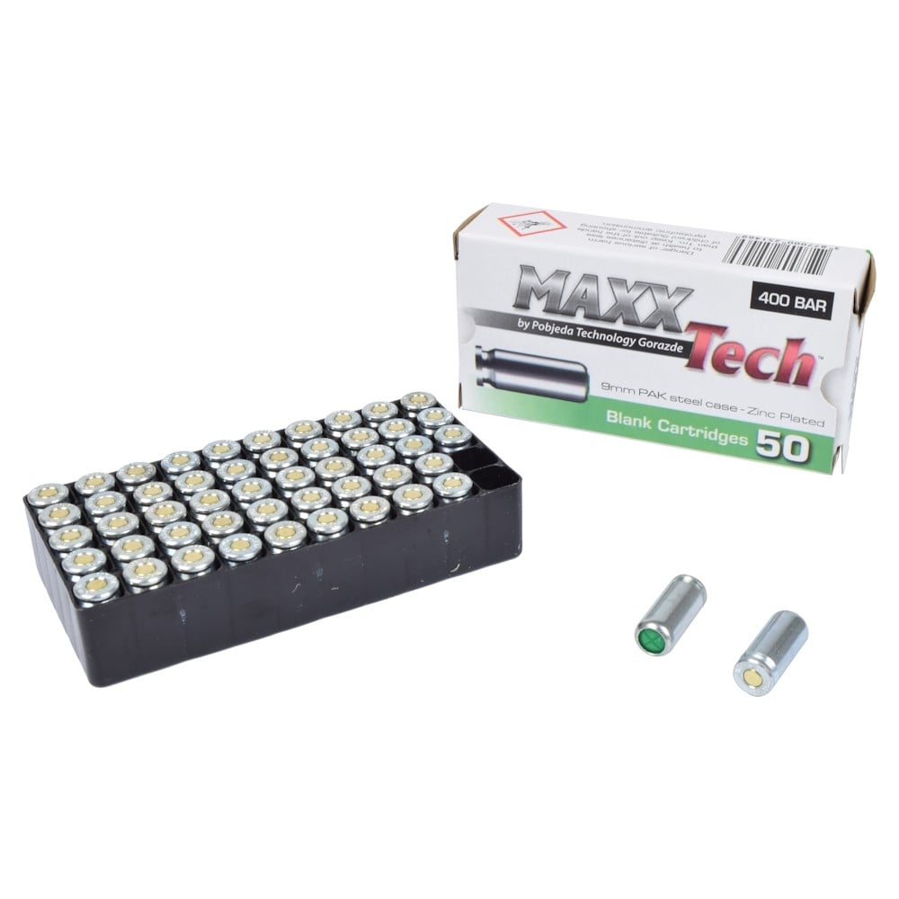 Maxx Tech cartucce a salve calibro 9mm placcate zinco