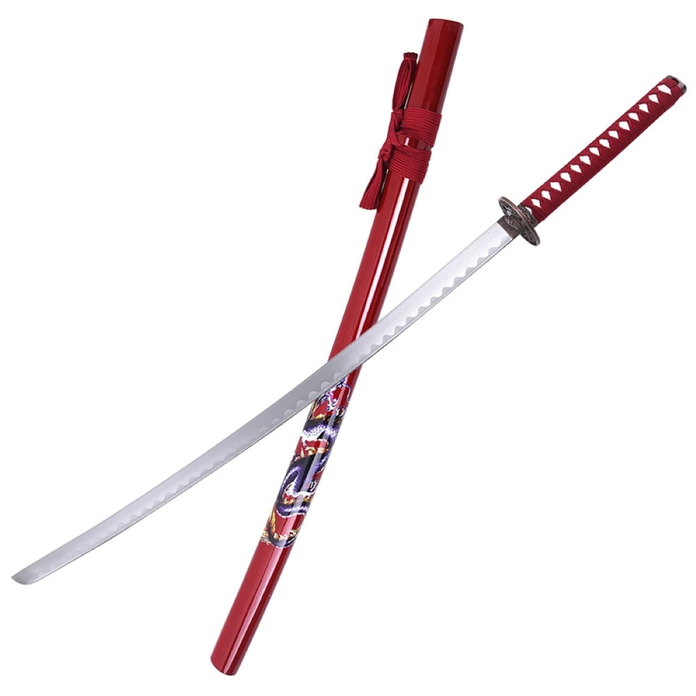 Katana ornamentale rossa con drago