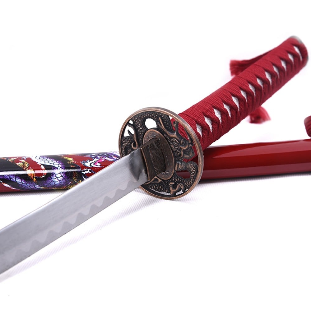 Katana ornamentale rossa con drago