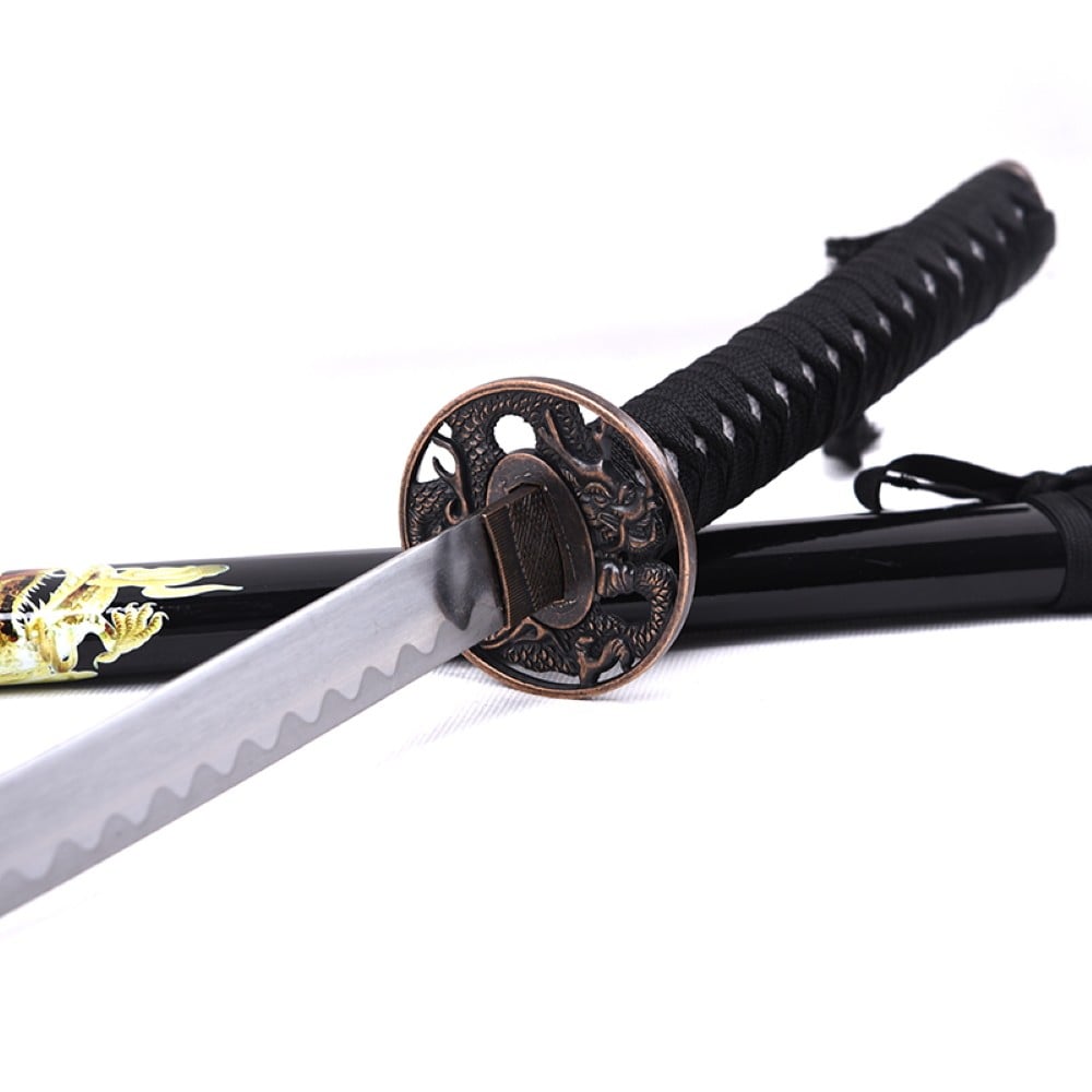 Katana ornamentale nera con drago