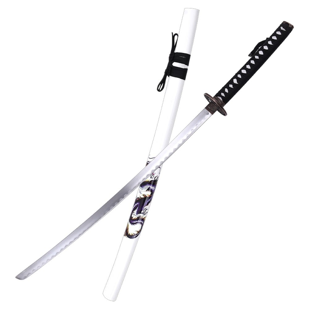 Katana ornamentale con drago blu e fodero bianco