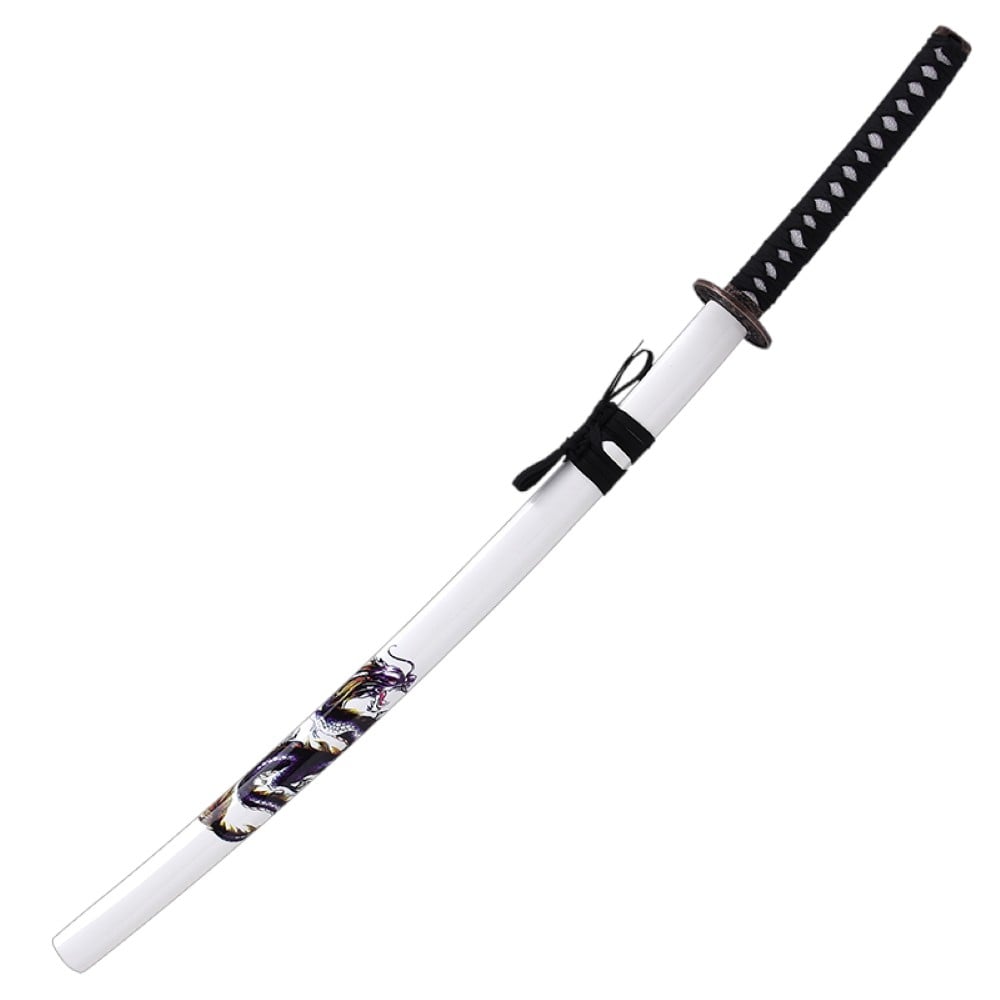 Katana ornamentale con drago blu e fodero bianco