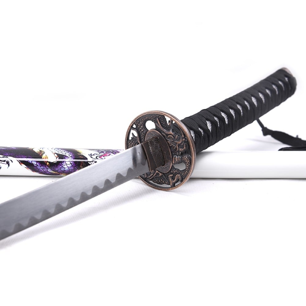 Katana ornamentale con drago blu e fodero bianco