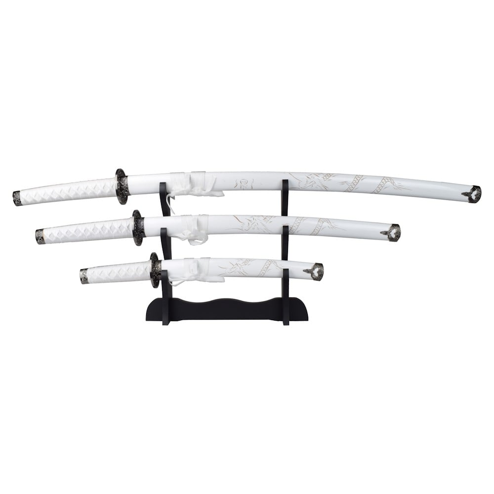 Set ornamentale Katana, Wakizashi e Tanto bianco