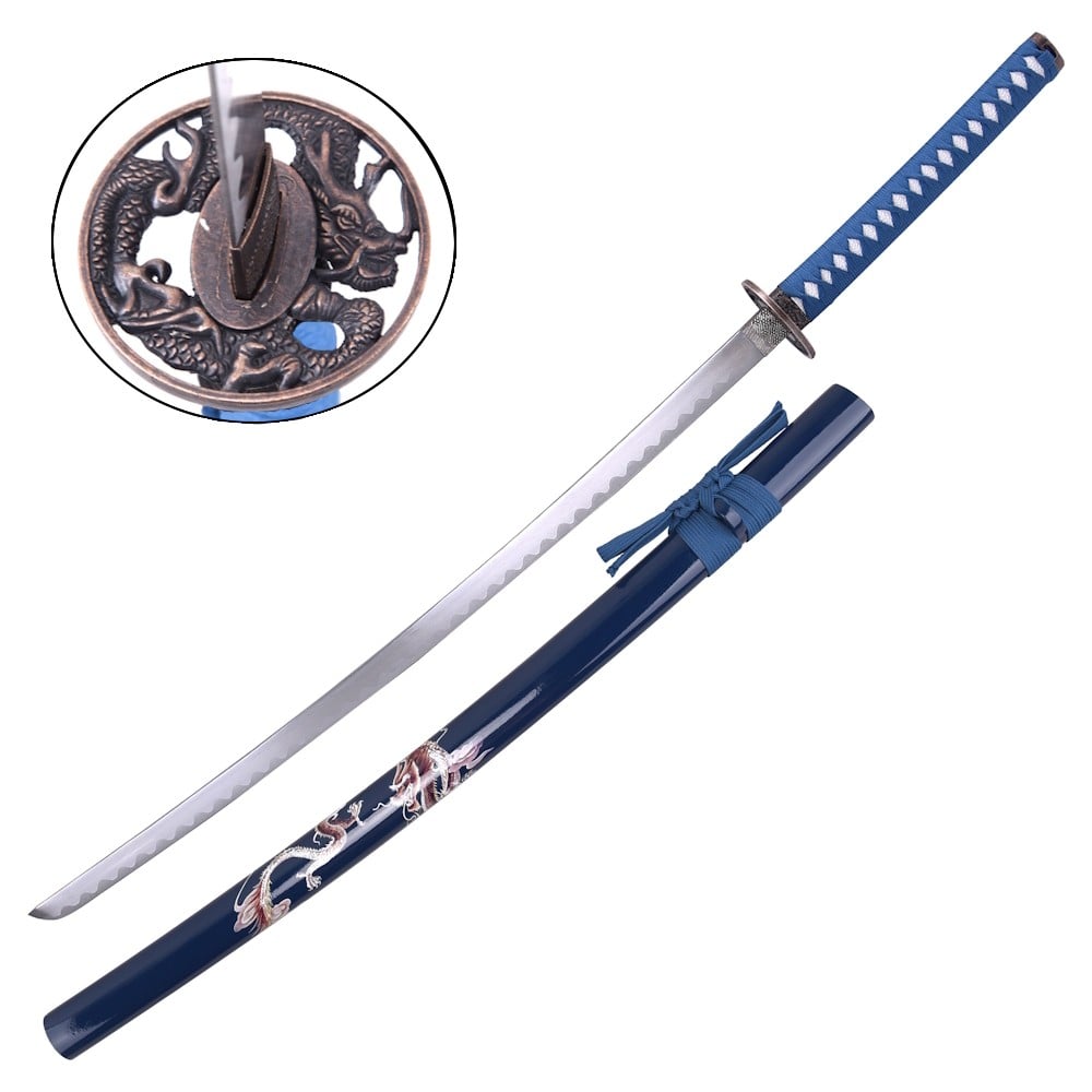 Katana ornamentale blu con drago
