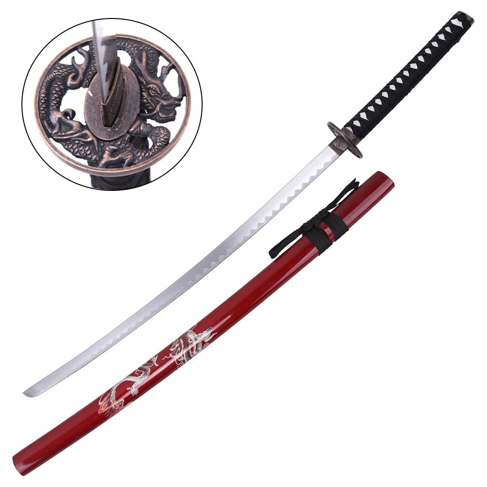 Katana ornamentale con drago e fodero rosso