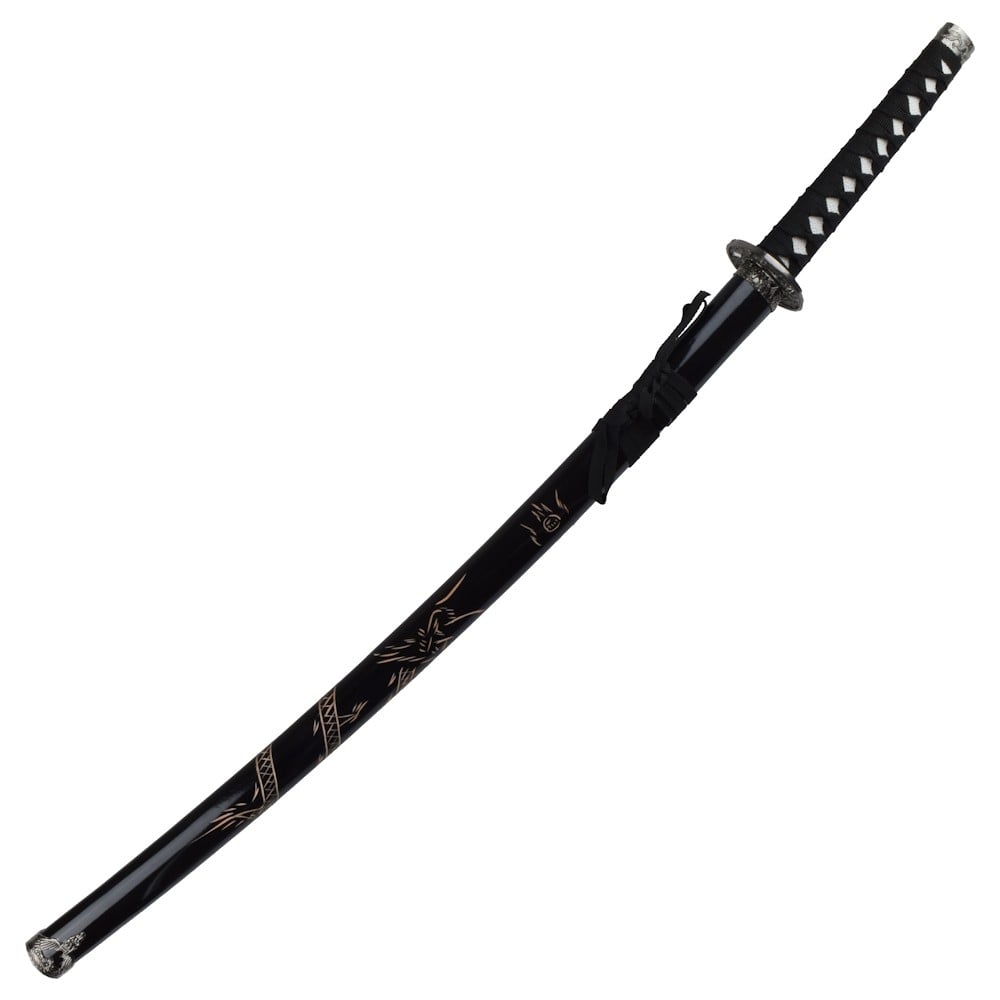 Katana ornamentale nera con drago