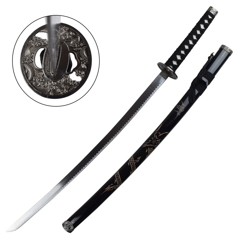 Katana ornamentale nera con drago