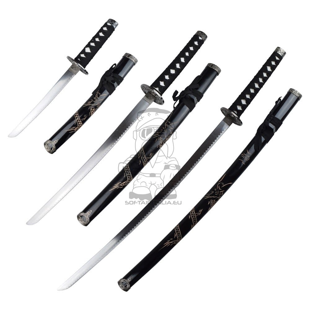 Set ornamentale Katana, Wakizashi e Tanto nero
