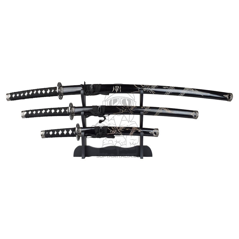 Set ornamentale Katana, Wakizashi e Tanto nero