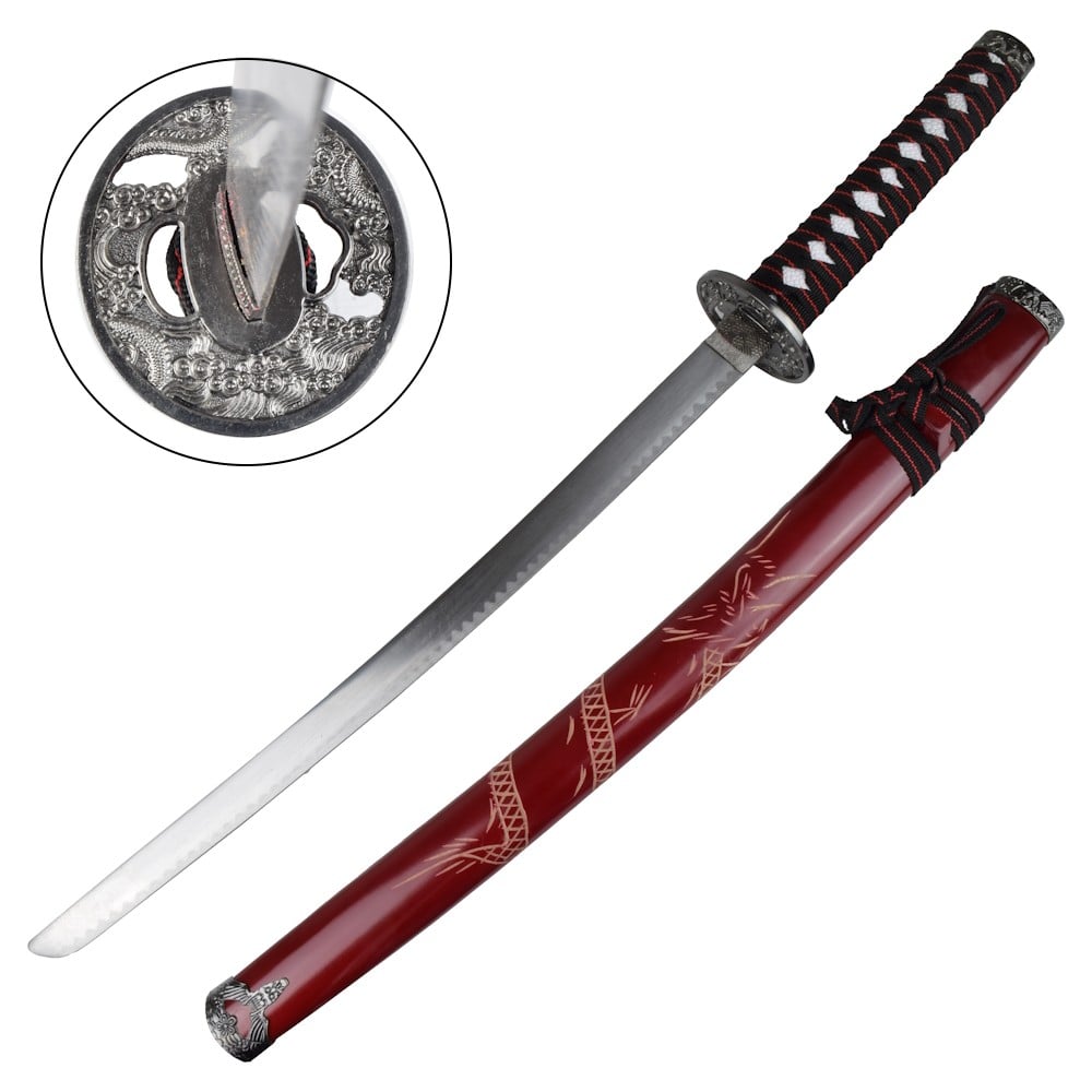 Set ornamentale Katana, Wakizashi e Tanto rosso