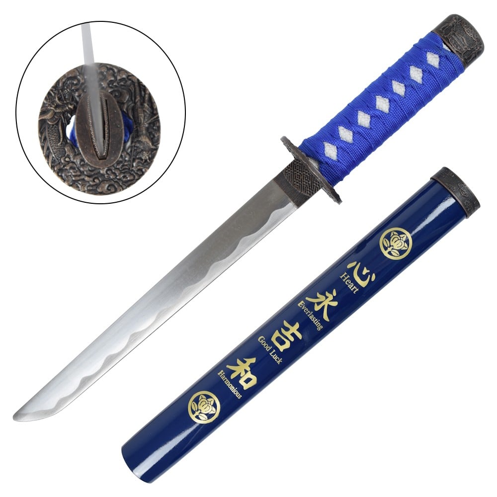 Tanto ornamentale blu con fodero decorato