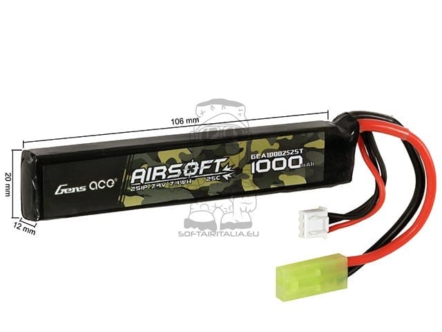 Batteria LiPo 25C 7.4V 1200mAh per softair mini Tamiya di GENS ACE
