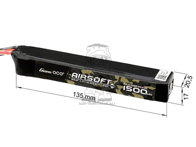 Batteria LiPo 11.1V 1500mAh 25C per softair con T-Plug di GENS ACE